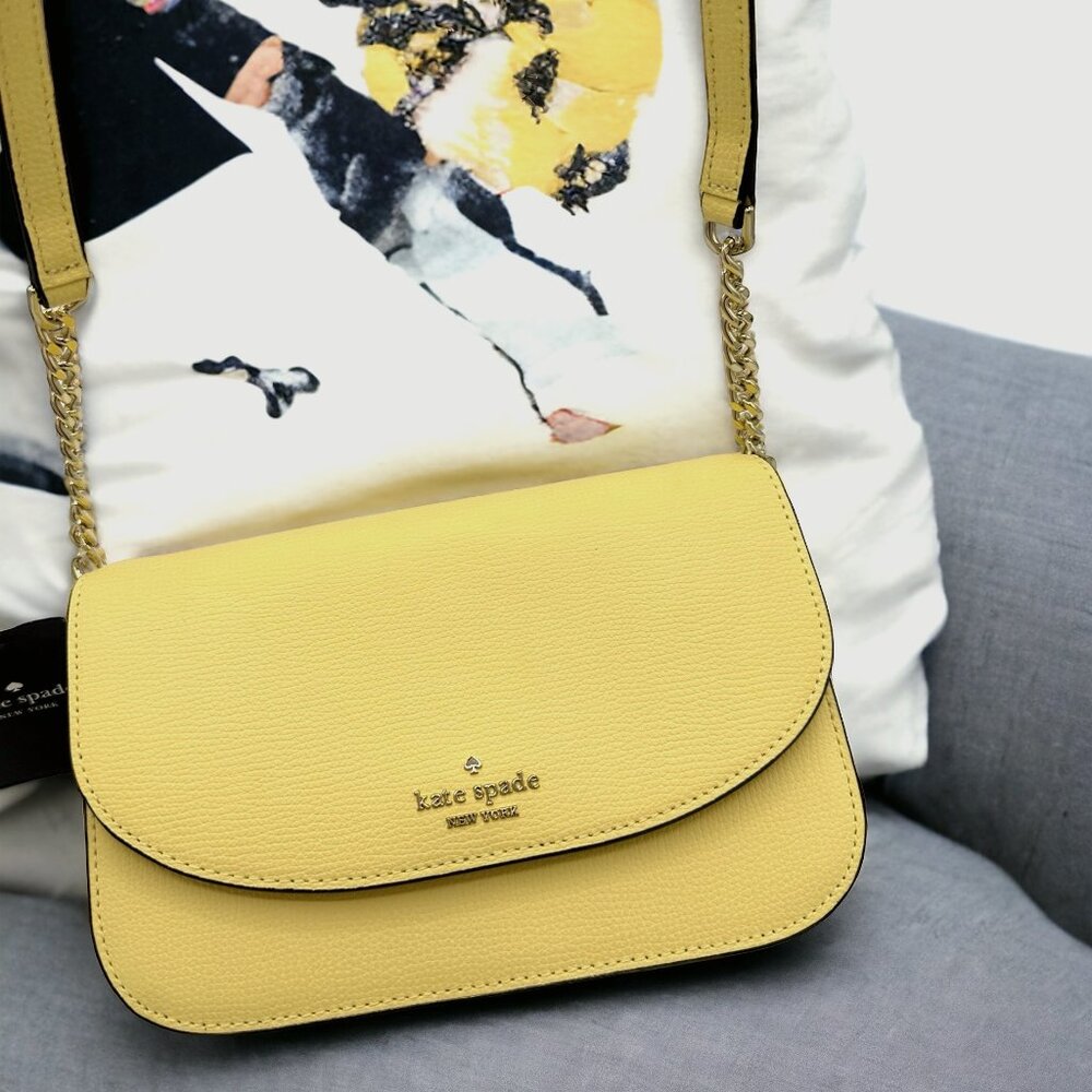 kate spade Lemon Yellow Pebbled Leather Crossbody with Gold Chain